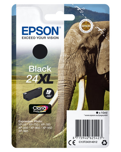 Epson Elephant Singlepack Black 24XL Claria Photo HD Ink Epson Elephant Singlepack Black 24XL Claria Photo HD Ink